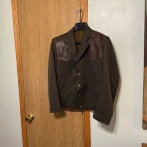Custer Size 40 Gray w/Brown Shoulder Patches Snap-Button Western Blazer - EUC